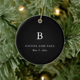 Tijdloos Klassiek Formeel Foto Monogram Huwelijk Keramisch Ornament