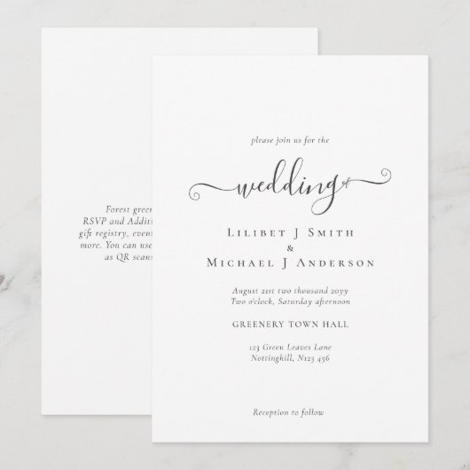 Tijdloos klassiek wit tekst alleen bruiloft kaart (Voorkant / Achterkant)