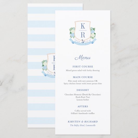 Tijdloos kustmonogram individuele plaatsnamen menu (Voorkant / Achterkant)