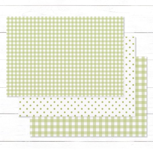 Tijdloos licht groene gingham check polka dots inpakpapier vel