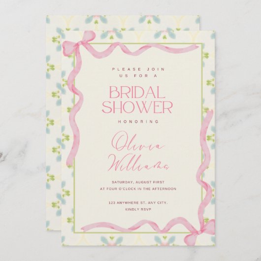 Tijdloos lint bruidsdouche uitnodiging (Voorkant / Achterkant)