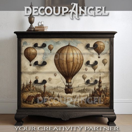 Tijdloos luchtruim:  ballon stijgt - Decoupage Tissuepapier