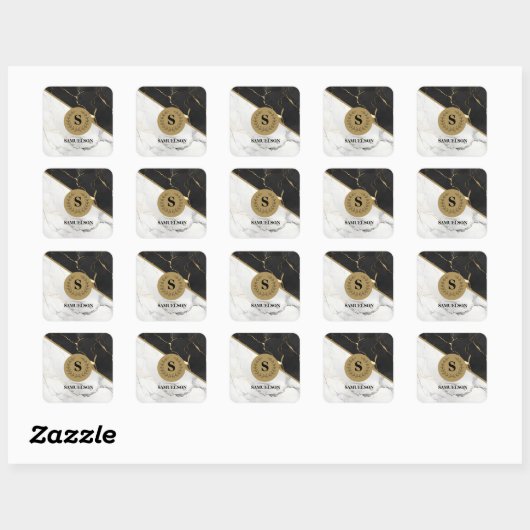 Tijdloos marmer monogram vierkante sticker (Vel)