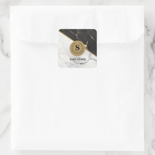 Tijdloos marmer monogram vierkante sticker (Tas)