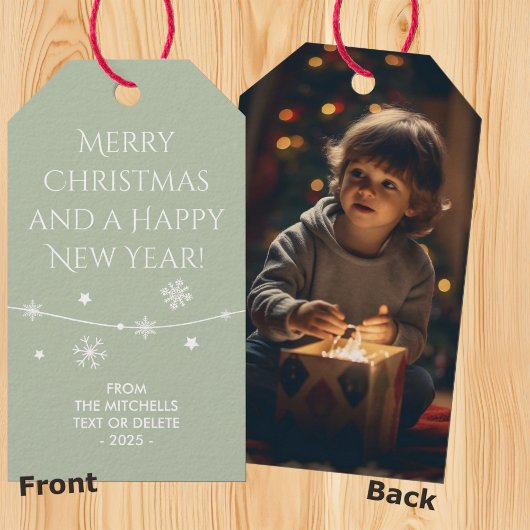 Tijdloos - Misty Sage Kerst Foto Gift Labels Cadeaulabel