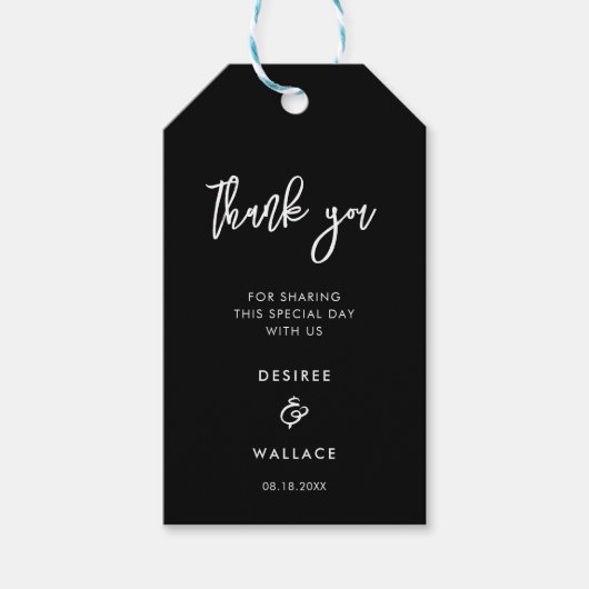 Tijdloos modern zwart bruiloft cadeaulabel (Voorkant)