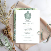 Tijdloos monogram, chique groene tinten bruiloft kaart