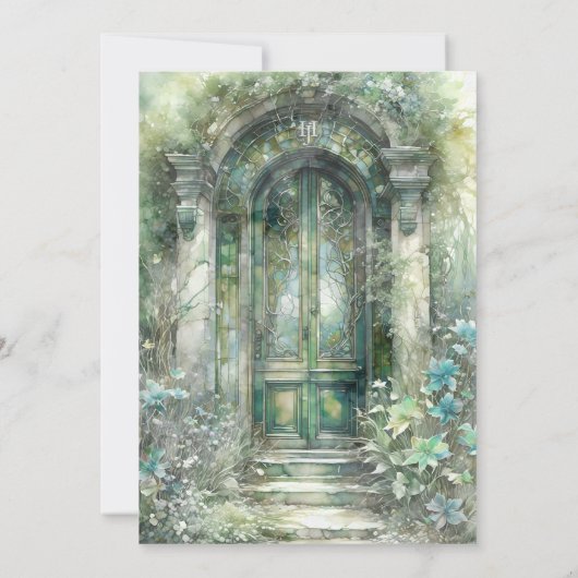 Tijdloos monogram, chique groene tinten bruiloft kaart (Achterkant)