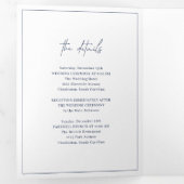 Tijdloos Monogram Navyblauw Elegant Huwelijk Drieluik Uitnodiging (Binnenzijde eerst)