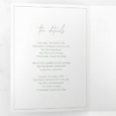 Tijdloos Monogram Sage Green Elegant Huwelijk Drieluik Uitnodiging (Binnenzijde eerst)