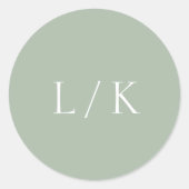 Tijdloos Monogram Sage Green Elegant Huwelijk Ronde Sticker (Voorkant)