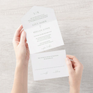 Tijdloos Monogram Saliegroen Elegante Trouw All In One Uitnodiging