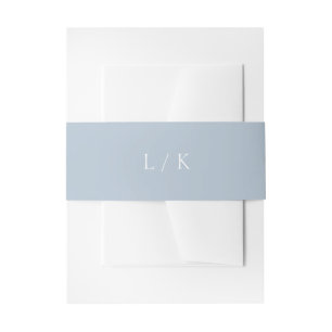 Tijdloos Monogram Stof Blauw Elegant Huwelijk Uitnodigingen Wikkel