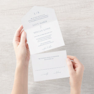 Tijdloos Monogram Stofblauw Elegant Huwelijk All In One Uitnodiging