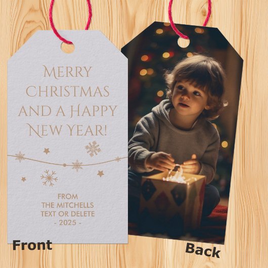 Tijdloos - Moonlit Grijs Kerstmis Foto Gift Labels Cadeaulabel