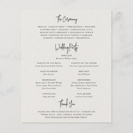 Tijdloos Neutraal Beige Budget Huwelijksprogramma (Achterkant)