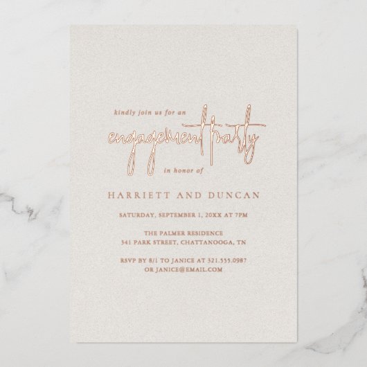 Tijdloos Neutraal Beige Elegant Engagement Party Folie Uitnodiging (Voorkant)