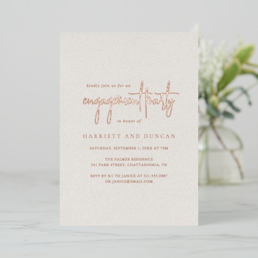 Tijdloos Neutraal Beige Elegant Engagement Party Folie Uitnodiging (Staand Voorkant)