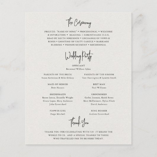 Tijdloos Neutraal Beige Elegant Trouwprogramma (Achterkant)