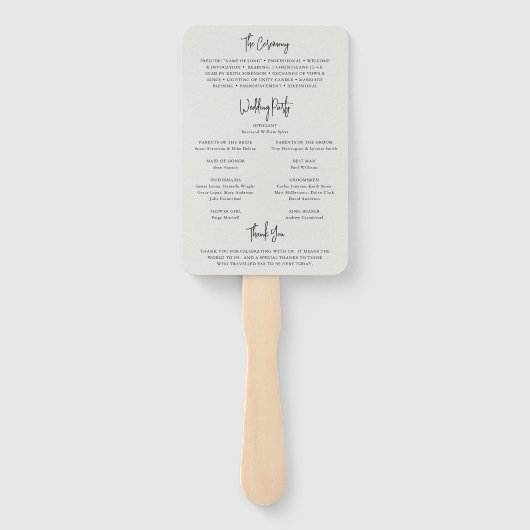 Tijdloos Neutraal Beige Elegant Trouwprogramma Handwaaier (Achterkant)