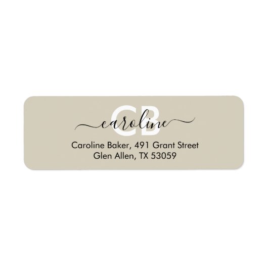 Tijdloos - off white monogram adreslabel etiket (Voorkant)