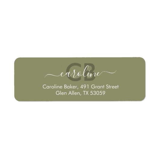 Tijdloos - Olive Monogram Adreslabel Etiket (Voorkant)