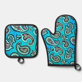 Tijdloos paisley op een turkooizen achtergrond ovenwant & pannenlap set