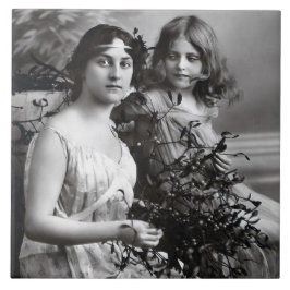 Tijdloos portret van moeder en dochter tegeltje