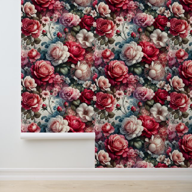 Tijdloos Roos Bloemencharme Behang (Applicatie)