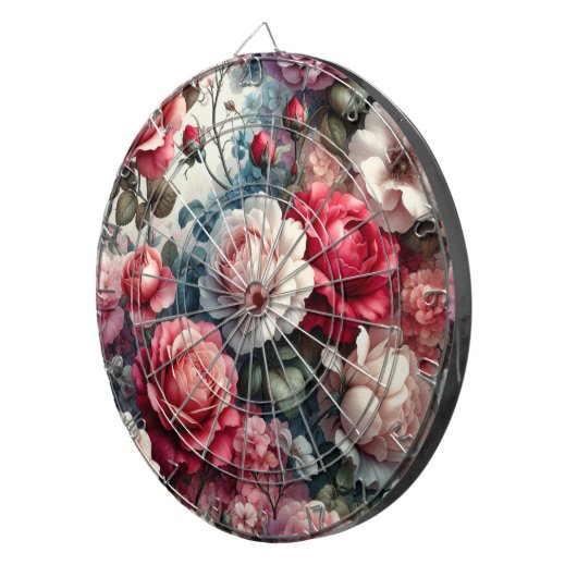 Tijdloos Roos Bloemencharme Dartbord (Voorkant Rechts)