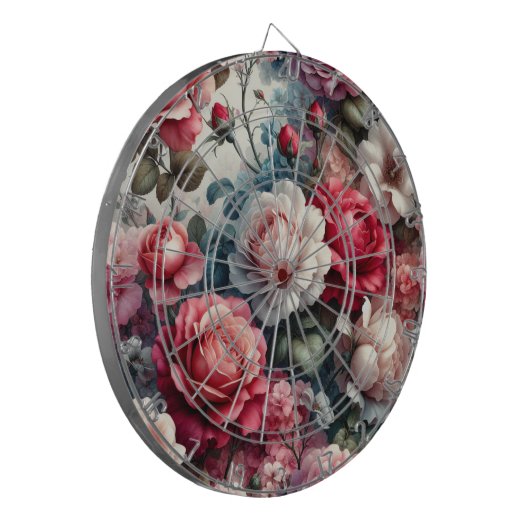 Tijdloos Roos Bloemencharme Dartbord (Voorkant Links)