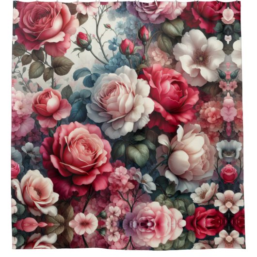 Tijdloos Roos Bloemencharme Douchegordijn (Voorkant)