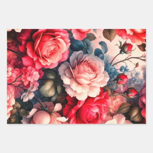 Tijdloos Roos Bloemencharme Inpakpapier Vel (Voorkant 3)