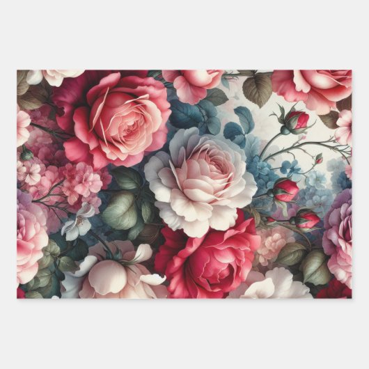 Tijdloos Roos Bloemencharme Inpakpapier Vel (Voorkant)
