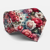 Tijdloos Roos Bloemencharme Stropdas (Opgerold)