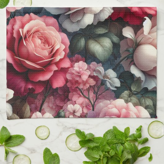 Tijdloos Roos Bloemencharme Theedoek (Gevouwen)