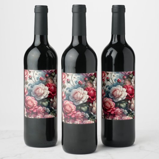 Tijdloos Roos Bloemencharme Wijn Etiket (Flessen)