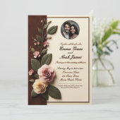 Tijdloos Roos foto bruiloft uitnodiging (Staand voorkant)