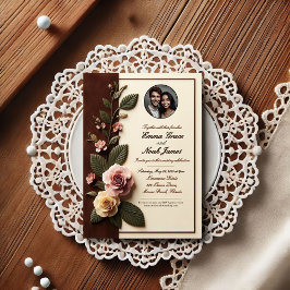 Tijdloos Roos foto bruiloft uitnodiging