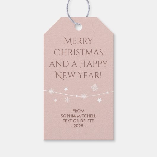 Tijdloos - Rosy Beige Christmas Snowflake Gift Lab Cadeaulabel (Voorkant)