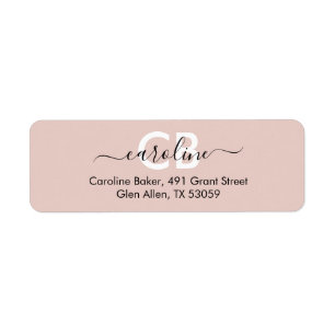 Tijdloos — Rosy beige monogram adreslabel Etiket