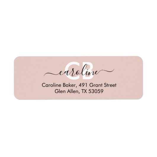 Tijdloos — Rosy beige monogram adreslabel Etiket (Voorkant)