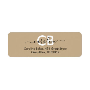 Tijdloos - Sand Beige Monogram Adreslabel Etiket