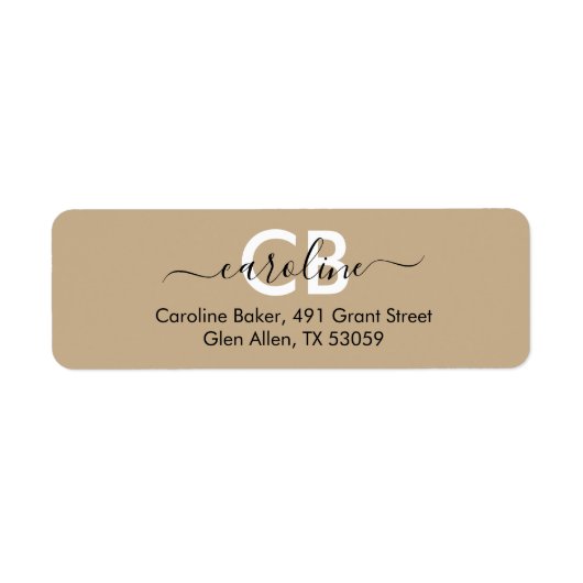 Tijdloos - Sand Beige Monogram Adreslabel Etiket (Voorkant)