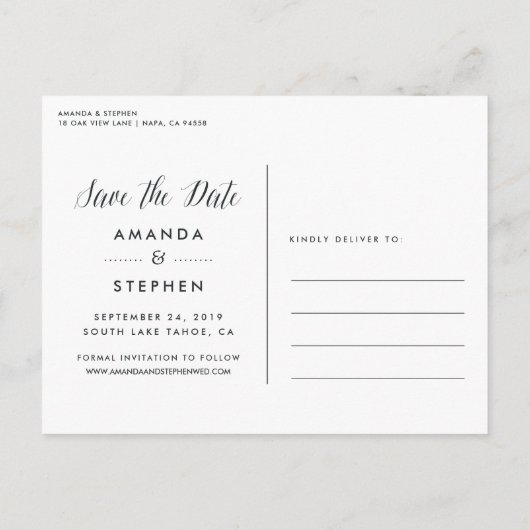 Tijdloos script | De foto bewaart de Datum Aankondigingskaart (Achterkant)