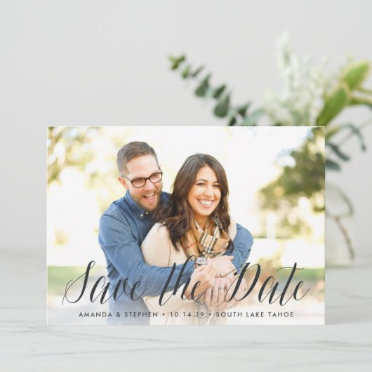 Tijdloos script | De foto bewaart de Datum Save The Date (Staand voorkant)