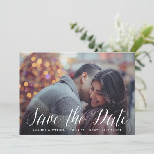 Tijdloos script | De foto bewaart de Datum Save The Date (Staand voorkant)