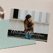 Tijdloos Script Mint Green Photo Afstuderen Aankondiging