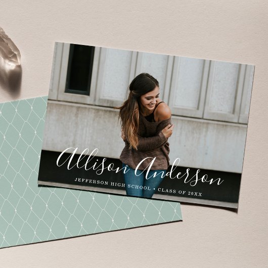 Tijdloos Script Mint Green Photo Afstuderen Aankondiging