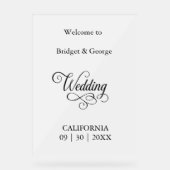 Tijdloos Script Zwart en Wit Huwelijk Welkom Acryl Bord (Voorkant)